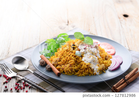 Indian food Chicken Biryani and Raita (Indian style yogurt salad) Indian food Chicken Biryani and Raita (Indian style yogurt salad) 127812986