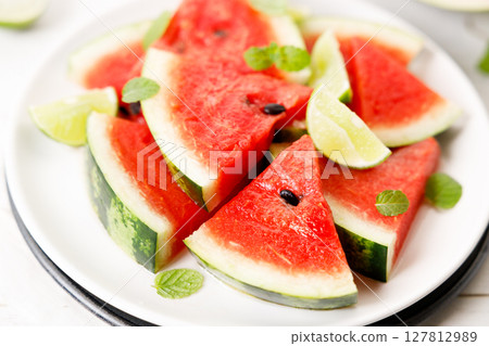 lime and mint leaves. lime and mint leaves. 127812989