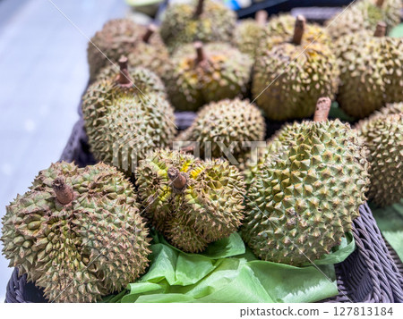 Lot of Thailand Durian for sale in the market 127813184