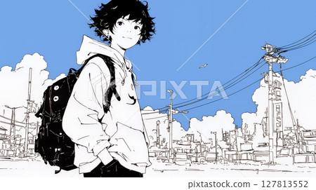 站在城市街角的年輕女子(簡單的顏色) 站在城市街角的年輕女子(簡單的顏色) 127813552