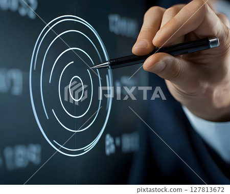 business consultant writing targets on transparent board 127813672