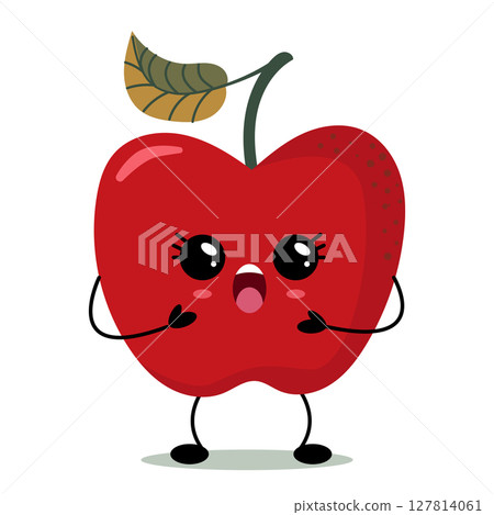 Cute kawaii red apple with big eyes and happy face 127814061