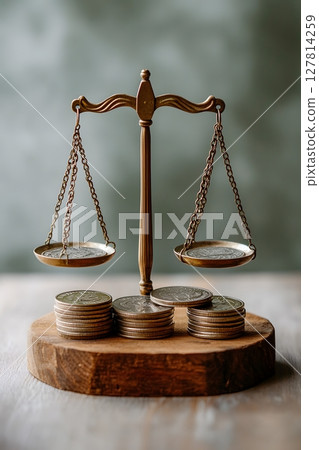 symbolic scale with coins and time balancing each other symbolic scale with coins and time balancing each other 127814259
