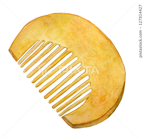 水彩插畫、手繪插畫、黃楊梳 127814427