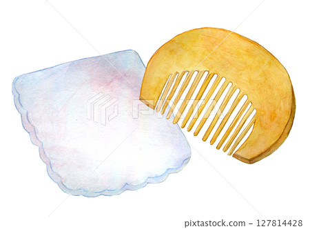 Watercolor illustration, hand-drawn illustration, boxwood comb Watercolor illustration, hand-drawn illustration, boxwood comb 127814428