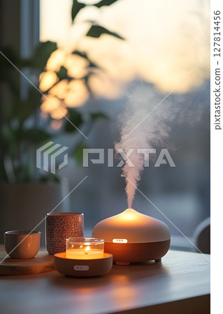aromatherapy scene diffusers candles warm light wellness mood 127814456
