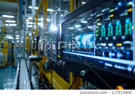 global supply chain monitored via AI dashboard 127814806