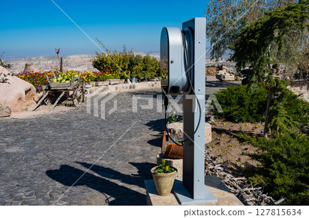 Electric Car Charging Station in Turkey Cappadocia. Electric Car Charging Station in Turkey Cappadocia. 127815634