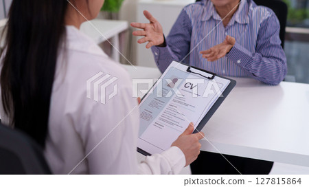 Job Interview with Asian Adult Woman Reviewing CV of Accountant for Employment Opportunities Finding Career Success and Professional Growth Job Interview with Asian Adult Woman Reviewing CV of Accountant for Employment Opportunities Finding Career Success and Professional Growth 127815864