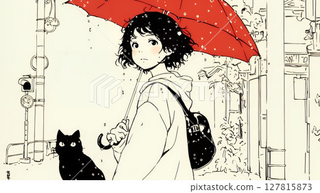 A woman walking in the rain (simple colors) A woman walking in the rain (simple colors) 127815873