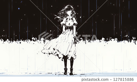 一位年輕女子在突如其來的夏雨中浸泡（簡單的顏色） 127815886