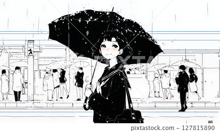 雨中行走的女人（簡單的顏色） 127815890