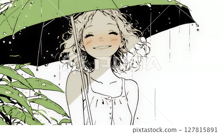 A woman walking in the rain (simple colors) 127815891