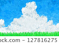 帶有鄉村夏日風景形象的水彩背景材料 127816275