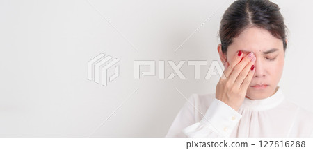 Business Woman having Eye pain and Irritation for concepts of Eye disease, Cataract, Glaucoma, Age Related Macular Degeneration, Diabetic Retinopathy, dry eyes, Conjunctivitis, World Glaucoma day Business Woman having Eye pain and Irritation for concepts of Eye disease, Cataract, Glaucoma, Age Related Macular Degeneration, Diabetic Retinopathy, dry eyes, Conjunctivitis, World Glaucoma day 127816288