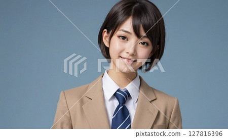 Smiling high school girl in uniform Smiling high school girl in uniform 127816396