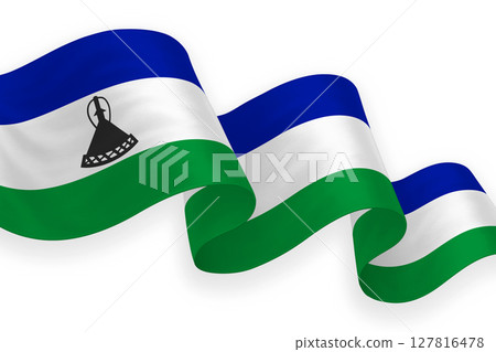 Lesotho national flag waving on white background 127816478