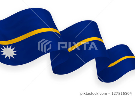 Nauru national flag waving on white background 127816504