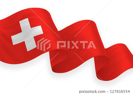 Switzerland national flag waving on white background Switzerland national flag waving on white background 127816554