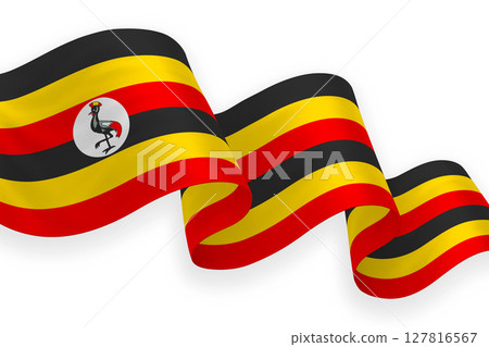 Uganda national flag waving on white background 127816567