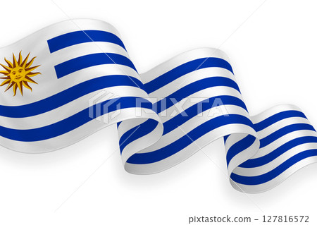 Uruguay national flag waving on white background 127816572