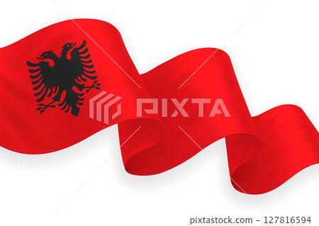 Albania national flag waving on white background Albania national flag waving on white background 127816594