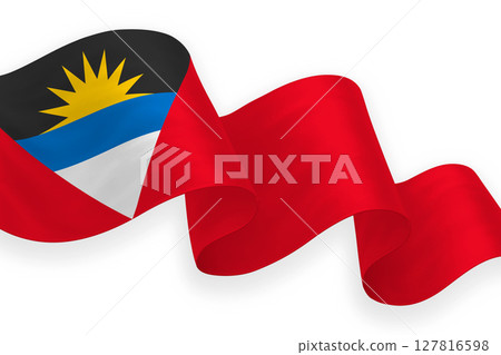 Antigua and Barbuda national flag waving on white background 127816598