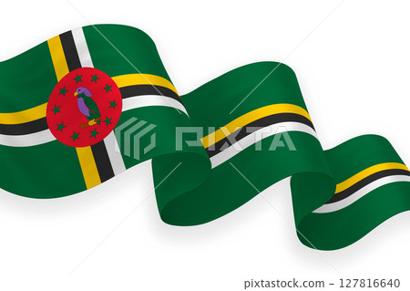 Dominica national flag waving on white background 127816640