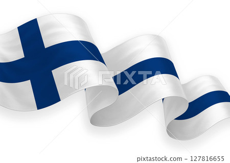 Finland national flag waving on white background 127816655