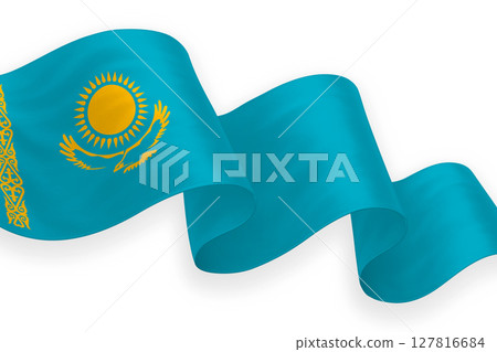 Kazakhstan national flag waving on white background 127816684