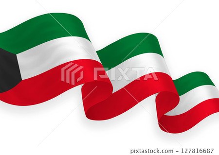 Kuwait national flag waving on white background 127816687