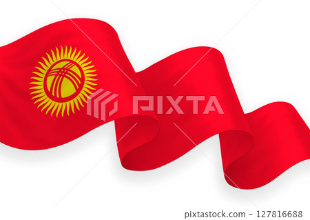 Kyrgyzstan national flag waving on white background 127816688