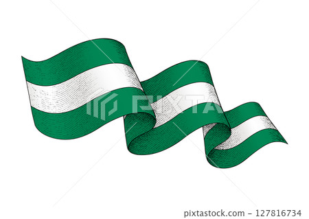 Nigeria flag with wavy ribbon shape and engraved texture 127816734