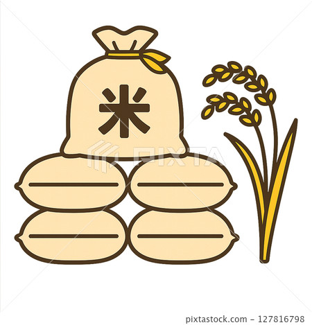 大量的米袋和米穗 127816798