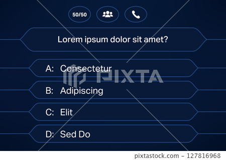 Classic Quiz Show Graphic with Lifelines and Answer Boxes 127816968