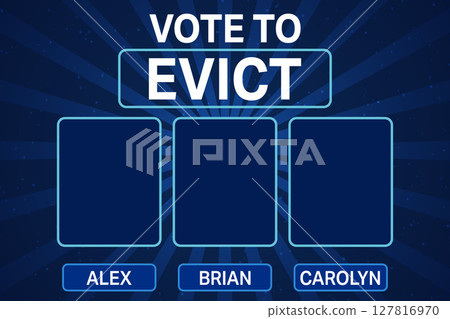 Eviction Voting Panel with Three Contestant Slots and Blue Theme 127816970