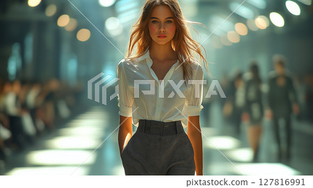 走在跑道上的女模特 127816991