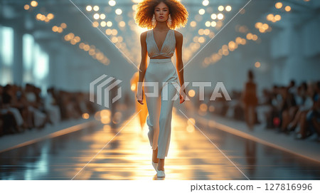 走在跑道上的女模特 走在跑道上的女模特 127816996