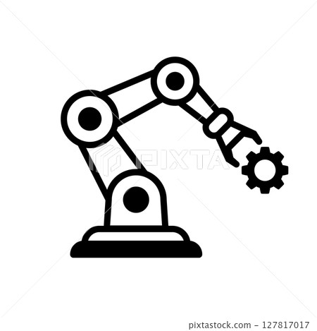 Robotic arm icon holding gear in modern automation style Robotic arm icon holding gear in modern automation style 127817017