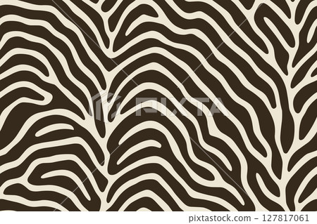 Seamless okapi stripe pattern with wavy brown lines on beige background 127817061