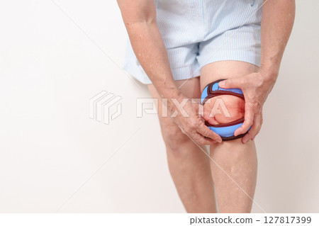 Elderly woman having knee ache with knee support brace for concepts of Runners Knee or Patellofemoral Pain Syndrome, osteoarthritis, arthritis, rheumatism and Patellar Tendinitis. Senior health care Elderly woman having knee ache with knee support brace for concepts of Runners Knee or Patellofemoral Pain Syndrome, osteoarthritis, arthritis, rheumatism and Patellar Tendinitis. Senior health care 127817399