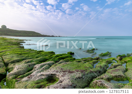 Verdant Coastal Rocks at Laomei Green Reef in Spring, Shimen Taiwan. 127817511