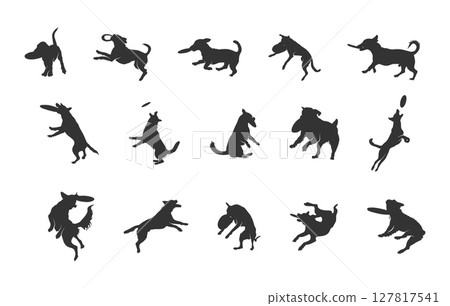 Frisbee dog silhouette, Frisbee dog svg, Frisbee dog catching silhouette, Jumping frisbee dog svg, Dog svg, Jumping dog svg, Jumping dog silhouettte 127817541