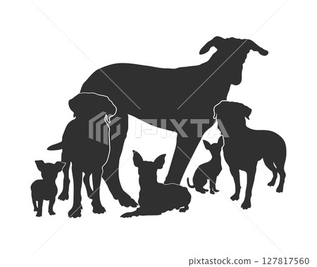 Dog silhouettes, Group of dog silhouette 127817560