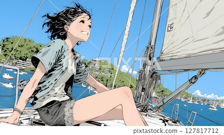 遊艇上的年輕女子 遊艇上的年輕女子 127817712