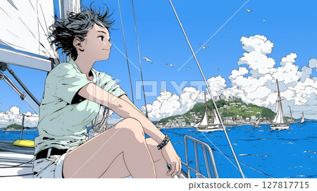 Young woman on a yacht 127817715