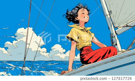 Young woman on a yacht Young woman on a yacht 127817726
