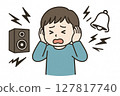 A child who is sensitive to sound and covers his ears (image of developmental disorder/sensory hypersensitivity) 127817740