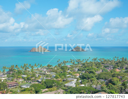 Hawaii, Lanikai Beach, view from the trail Hawaii, Lanikai Beach, view from the trail 127817743