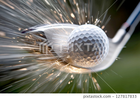 高爾夫球與高爾夫球桿撞擊的瞬間 高爾夫球與高爾夫球桿撞擊的瞬間 127817833